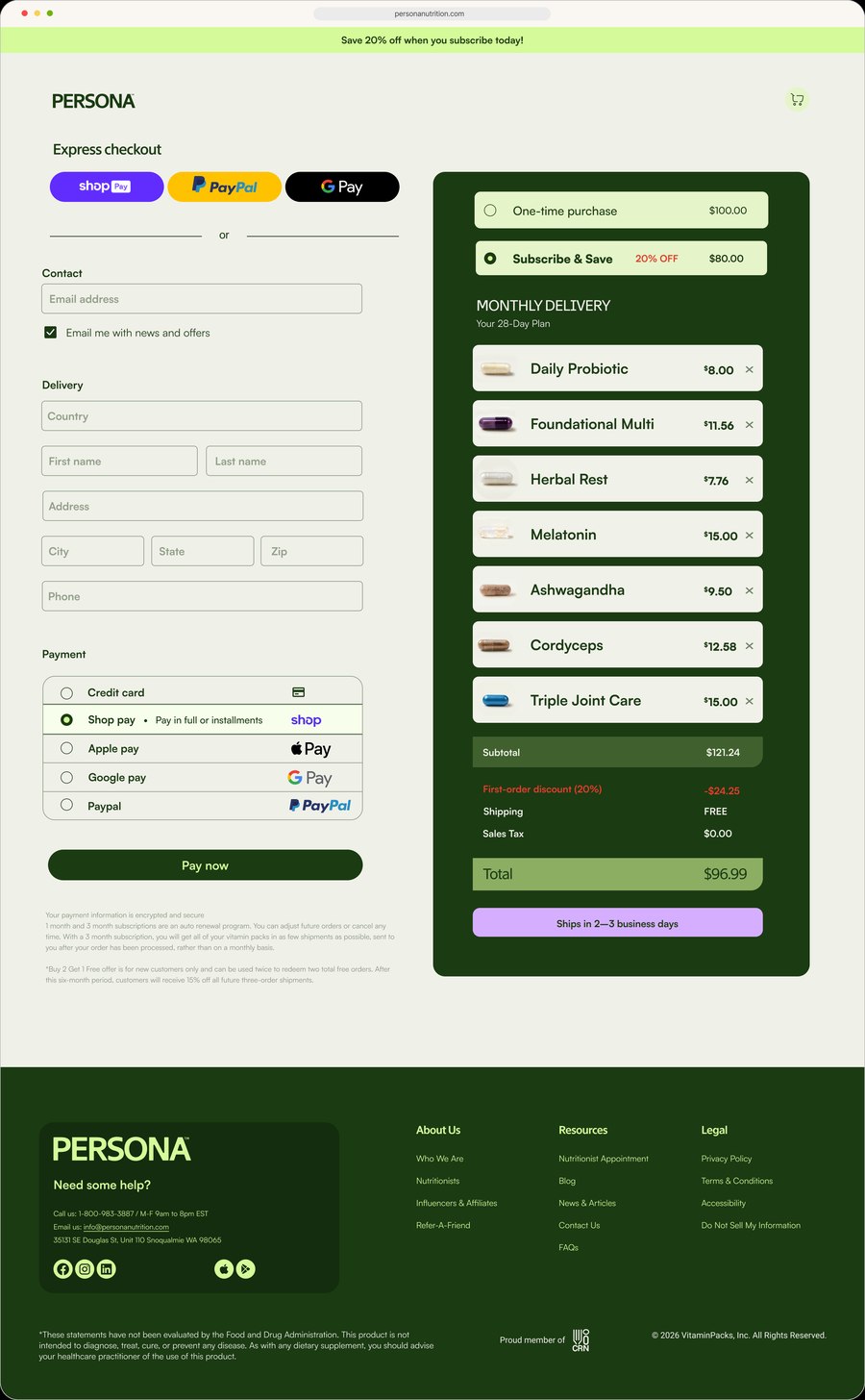 Persona checkout page, future concept