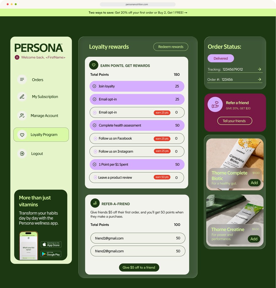 Persona dashboard, Loyalty Program