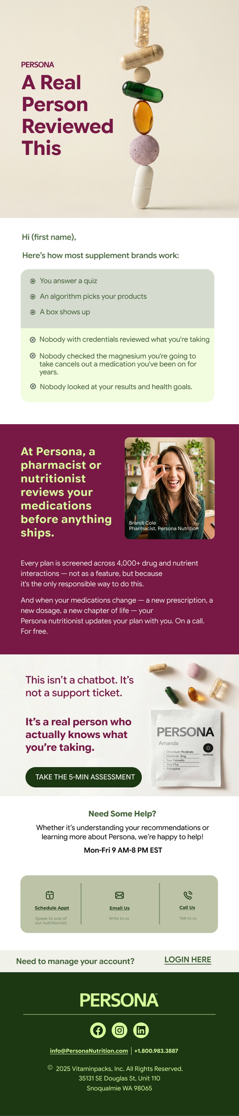 Persona Nutrition email design