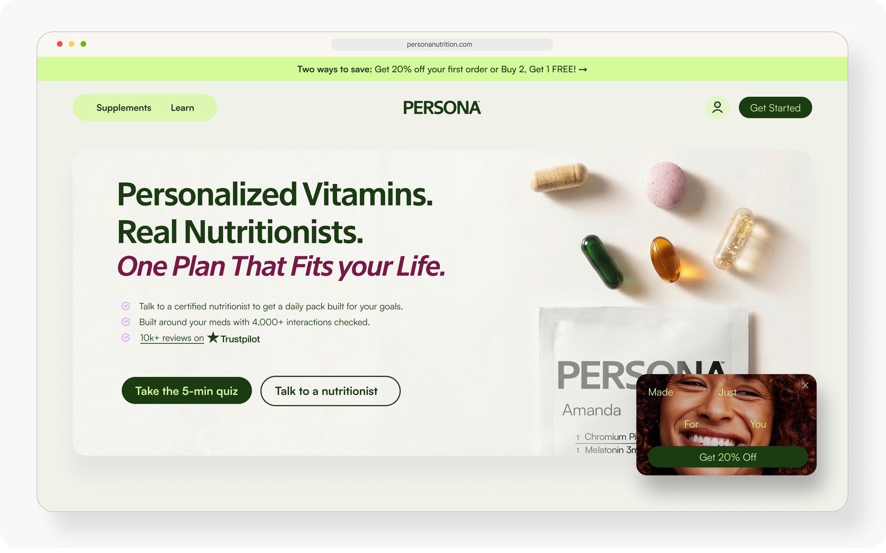 Persona Nutrition homepage redesign