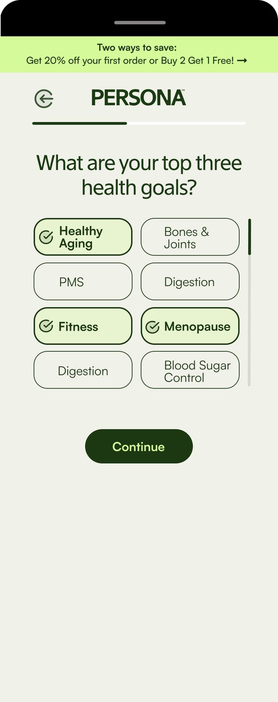 Persona assessment, multi select, mobile
