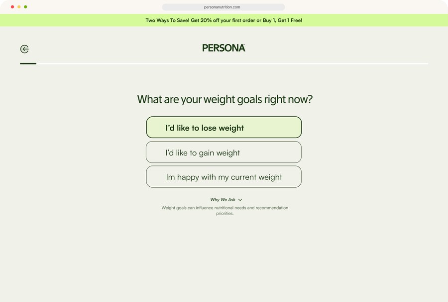Persona assessment, single select