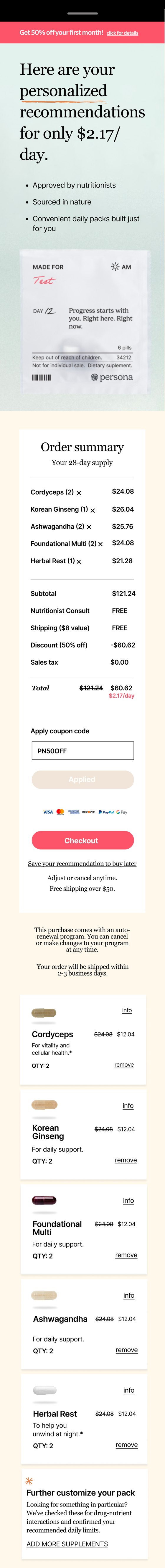 Persona recommendations page, old, mobile